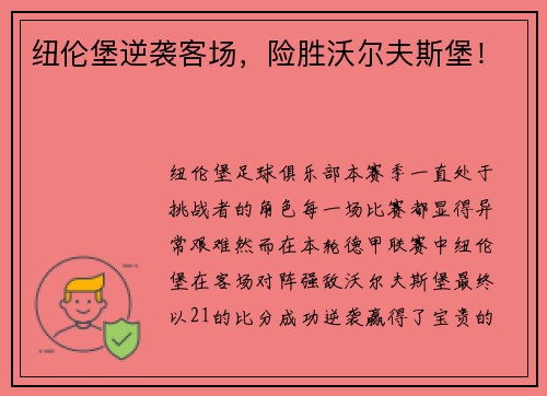 纽伦堡逆袭客场，险胜沃尔夫斯堡！